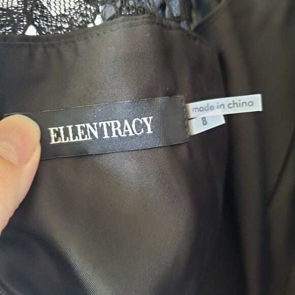 Ellen Tracy Arcadia Print Black Lace Pink Blue Floral Fit and Flare Midi Dress - Picture 10 of 13